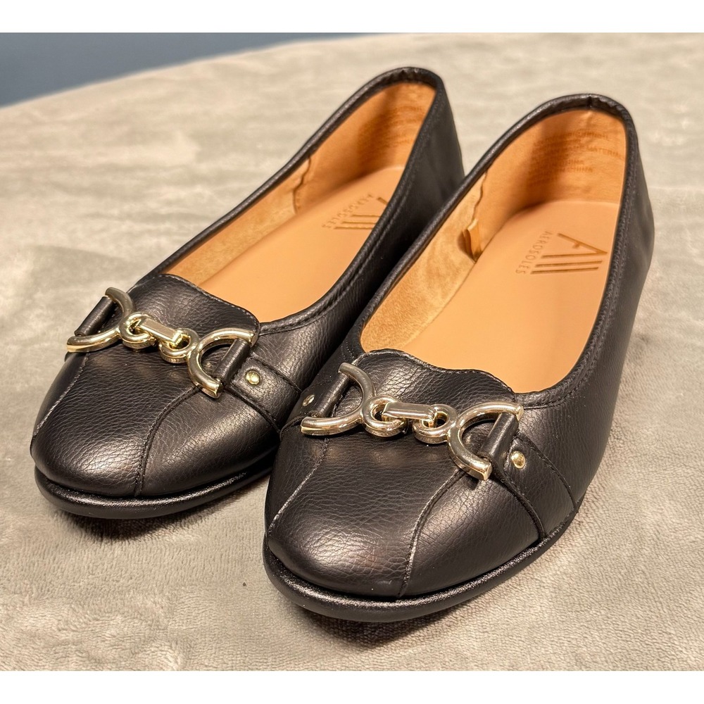 Aerosoles Ballet Flats Womens 9 Black Leather Gold Chain Buckle Loafer